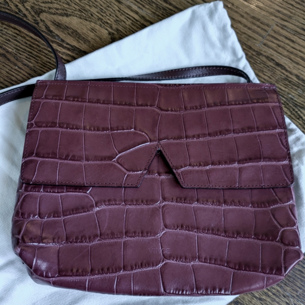 Vince small croc embossed crossbody bag - wine color with dustbag